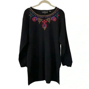 Carole Little Beaded Black Sweater Tunic Dress Size Medium Vintage Long Sleeves